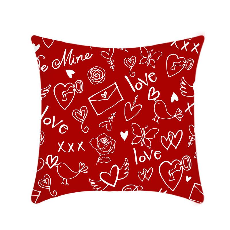 New Valentine's Day Pillow Linen Short Plush Car Pillow Red Love Pillow Cover Bed Cushion