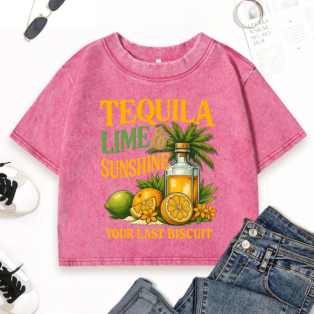 Tequila Lemon Your Last Biscuit Printed Washed T-Shirt Womens Vintage Y2K Short Sleeve Fashion Casual Clothes Top