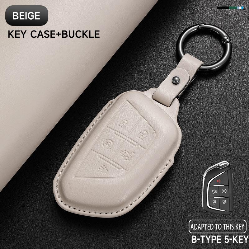 Leather Car Key Cover Case Protection Shell Keychain For Cadillac Ct4 Ct4-V Ct5 C8 Corvette Lyriq