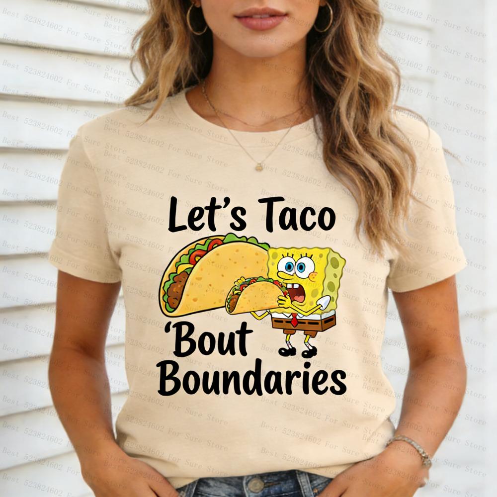 

Womens Shirts SpongeBob SquarePants Taco Graphic TShirt Casual Short Sleeve Lets Taco Bout Boundaries Funny Slogan Tops 4XL