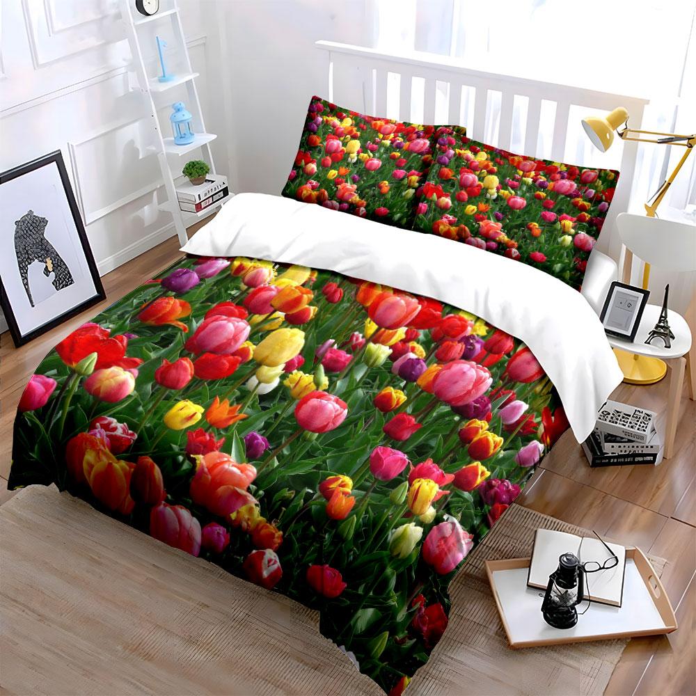 Colorful Tulip Garden Set Multiple Sizes Kid'S And Adults' Bedroom Exquisite 3Pc Bedding Set, Gift