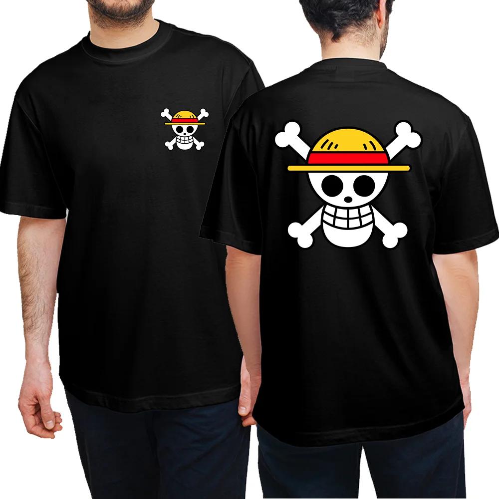 Men's Summer High Quality Clothing 100% Cotton Short Sleeve T-shirt One Piece Skull Print Street Casual Comfortable Cotton Top F