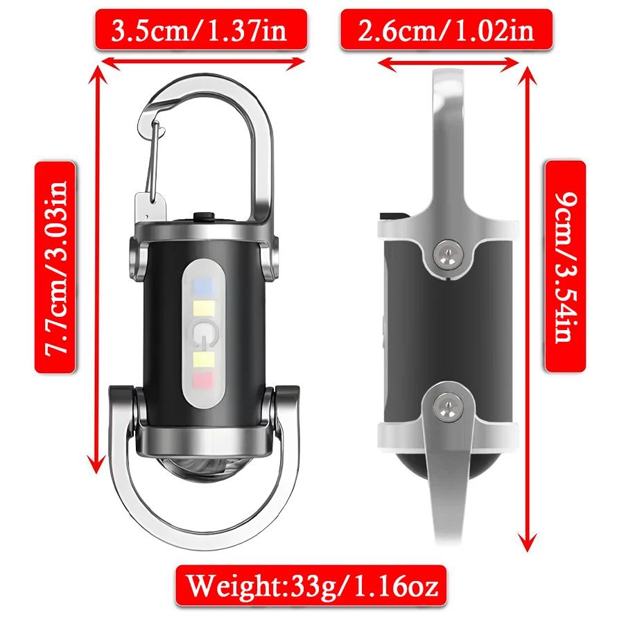 Mini Lampe Porte-Clés LED COB Puissante Rechargeable USB-C Lampe de Travail à Suspendre Étanche Porte-Clés Camping Marche Lampe de Poche