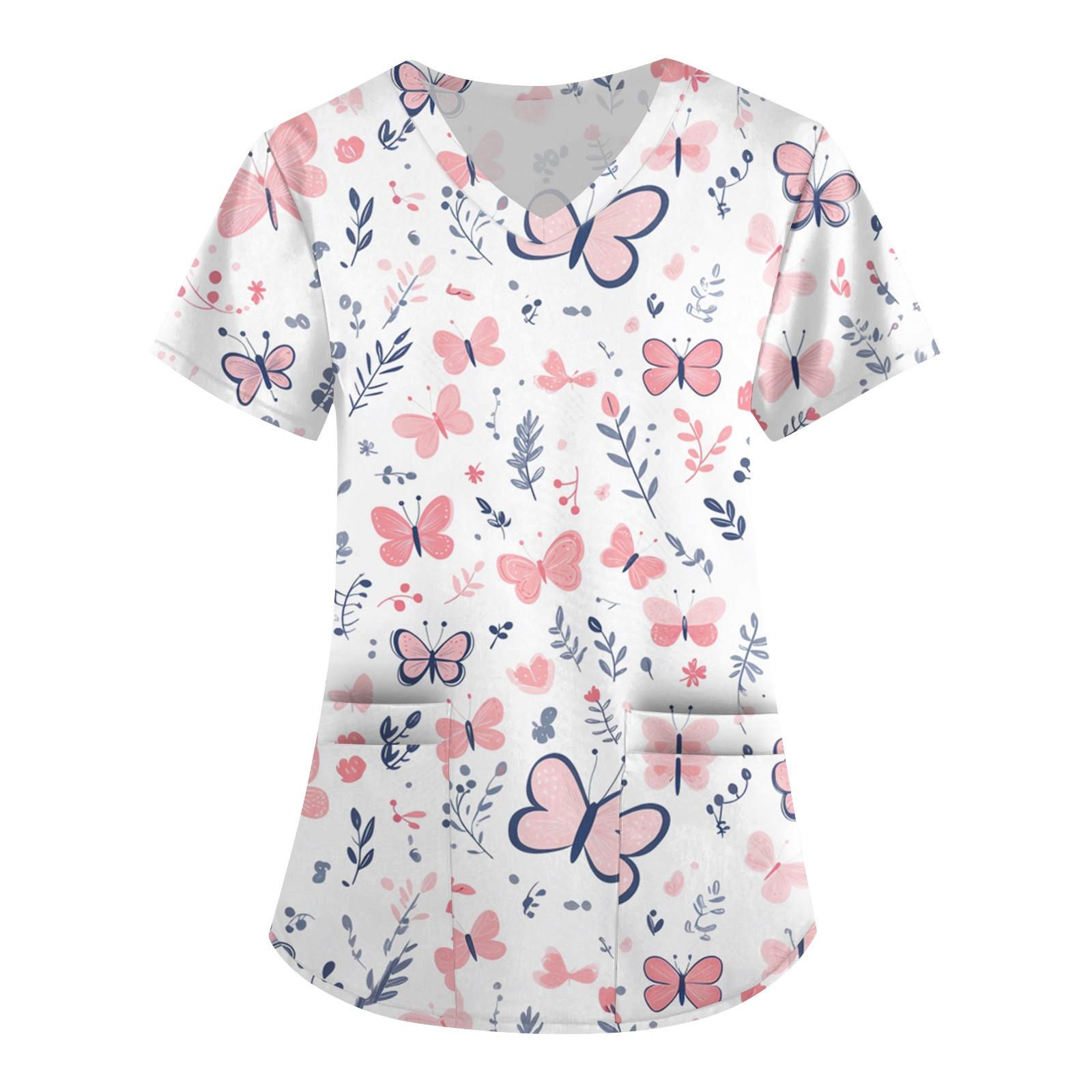 

Жіноча мода Комбінезон з V-подібним вирізом та короткими рукавами з кишенями Принтовані топи Одяг S рожевий