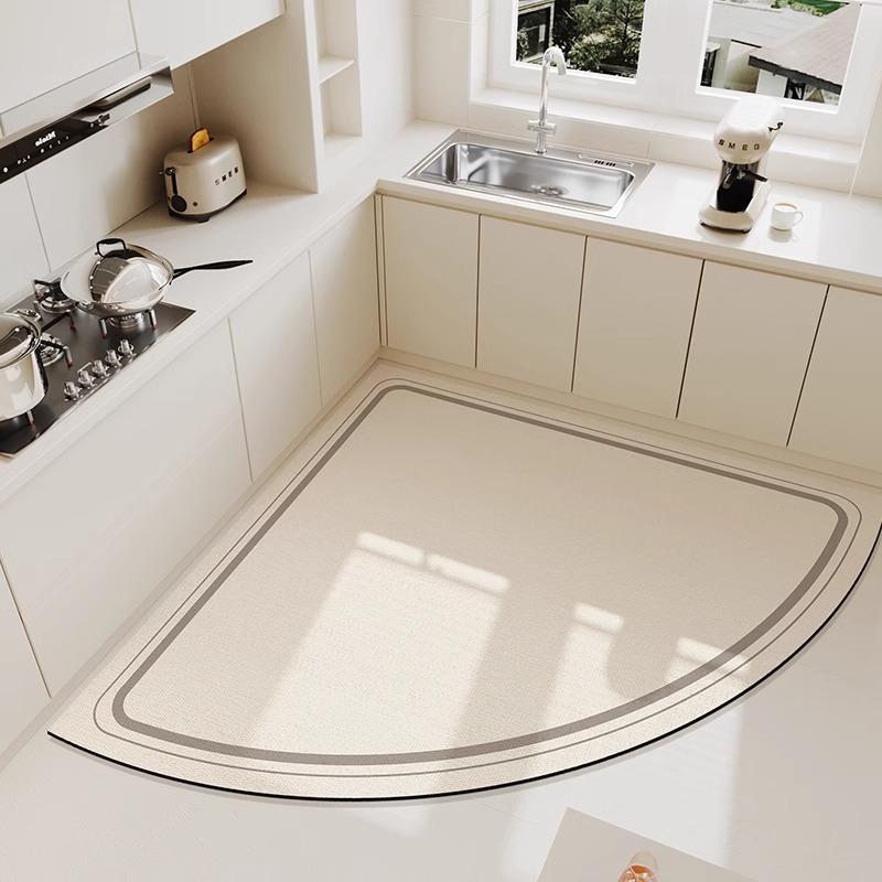 Kitchen Heart-shaped Carpet American Floral Pattern Water-absorbent Quick-drying Large Size Floor Mat Diatom Mud Non-slip Rug