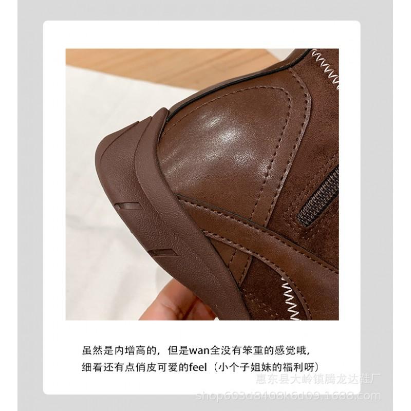 Womens Retro Western Combat Boots With 6cm Hidden Heel Lace-Up Round Toe Leather Ankle In Brown Black