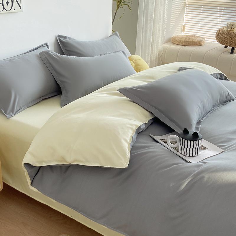 Zweifarbige Aloe-Baumwolle Gebürstetes Karomuster Bettwäsche-Set: Bettdecke, Bettlaken und Kissenbezüge für Wohnheime - MUJI Stil