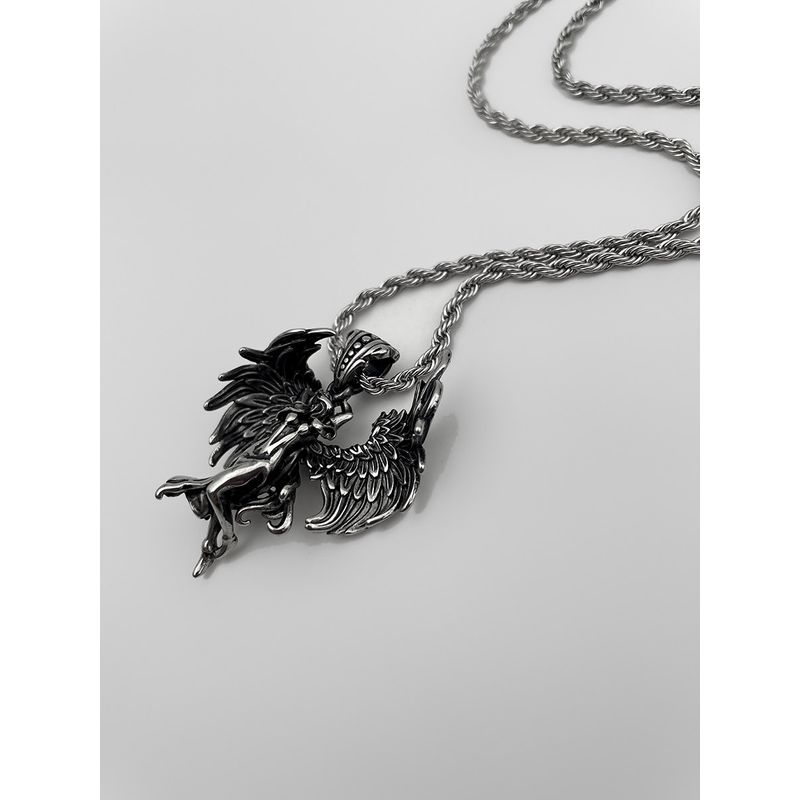 

Whyblue Fashion Retro Angel Wings Necklace for Men and Women Trendy Hip Hop Personalized Pendant Clavicle Chain Couple Accessories Fallen Angel - Chain Length 60cm