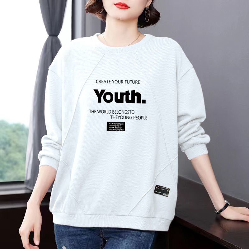 Round Neck Sweater Fashion Spring and Autumn Pullover Top Loose Printed Pullover