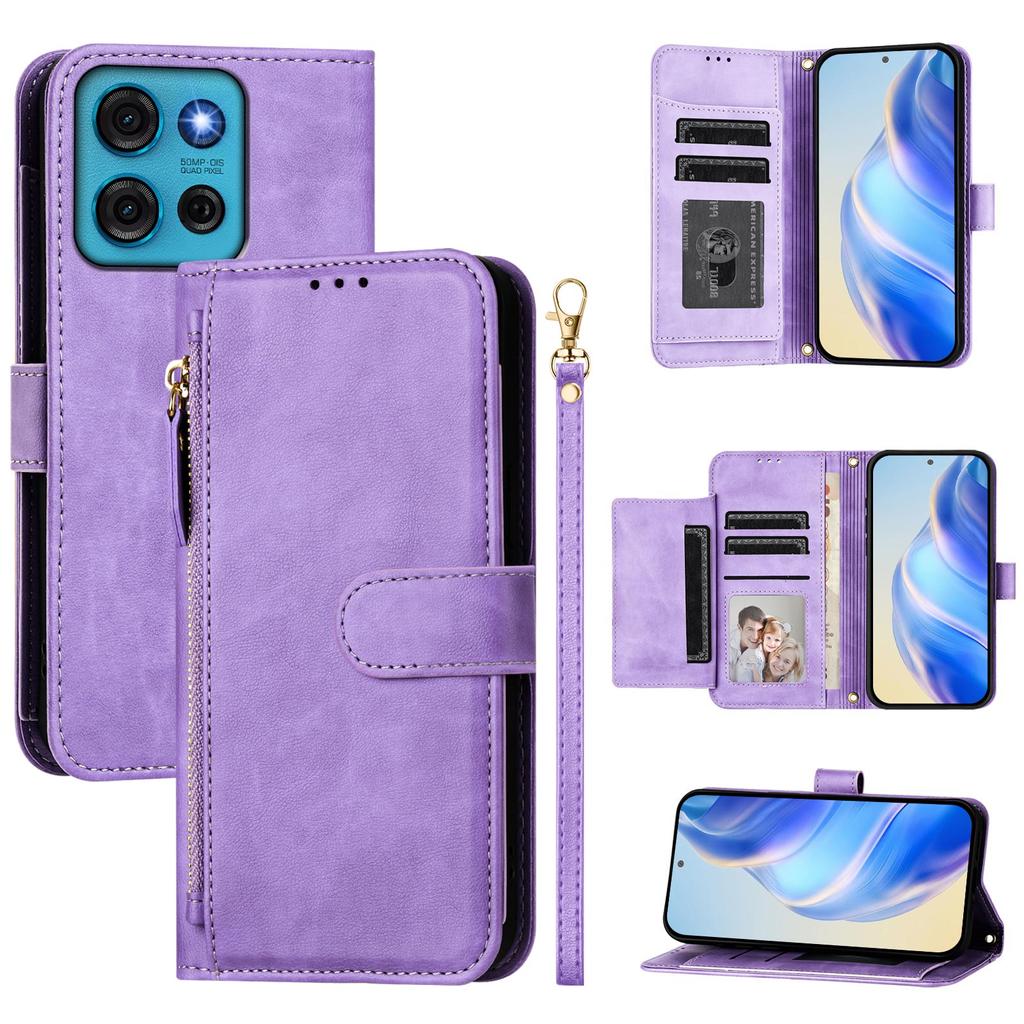 For Motorola Moto G75 5G Case Zipper Pocket Multiple Card Slots Leather Phone Cover