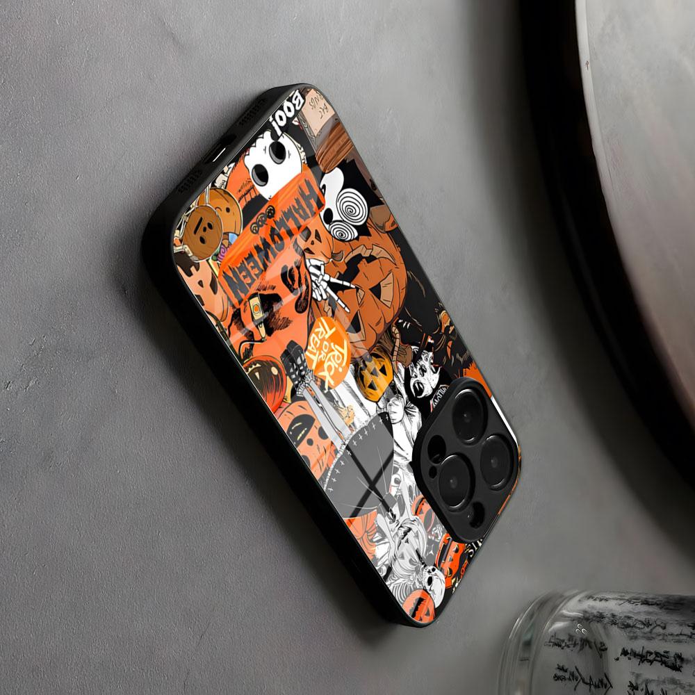 Happy Scary Halloween Phone Case Glass For IPhone17 Air 16 15 17 14 Pro Max 13 12 11 X Japanese Animation XS XR Plus For Samsung