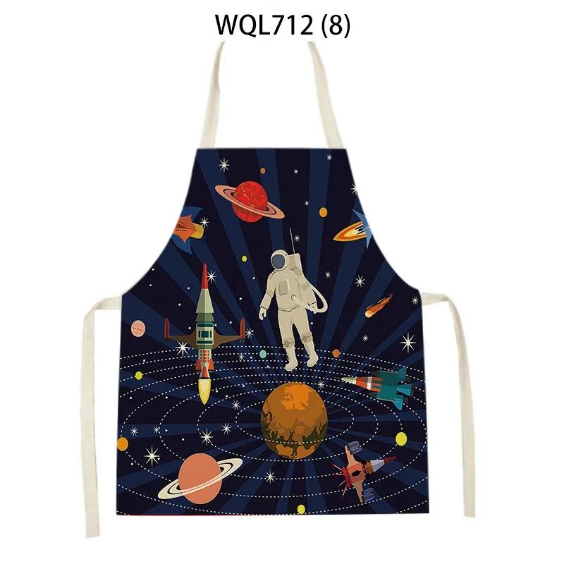 Rocket Planet Print Kitchen Apron for Women Creative Universe Style Baking Accessories Cooking Apron Household Cleaning Pinafore