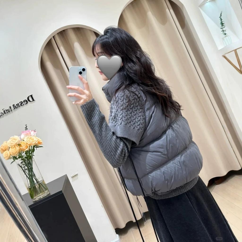 Stand-up collar winter women's vest fashionable new splicing trendy small cotton vest short loose knitted jacket