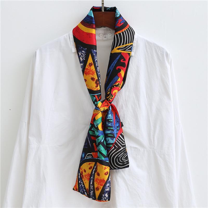 Thin and narrow long silk scarf Double-layer double-sided scarf Simulation silk female Korean version fashionable versatile decorative scarf literary
