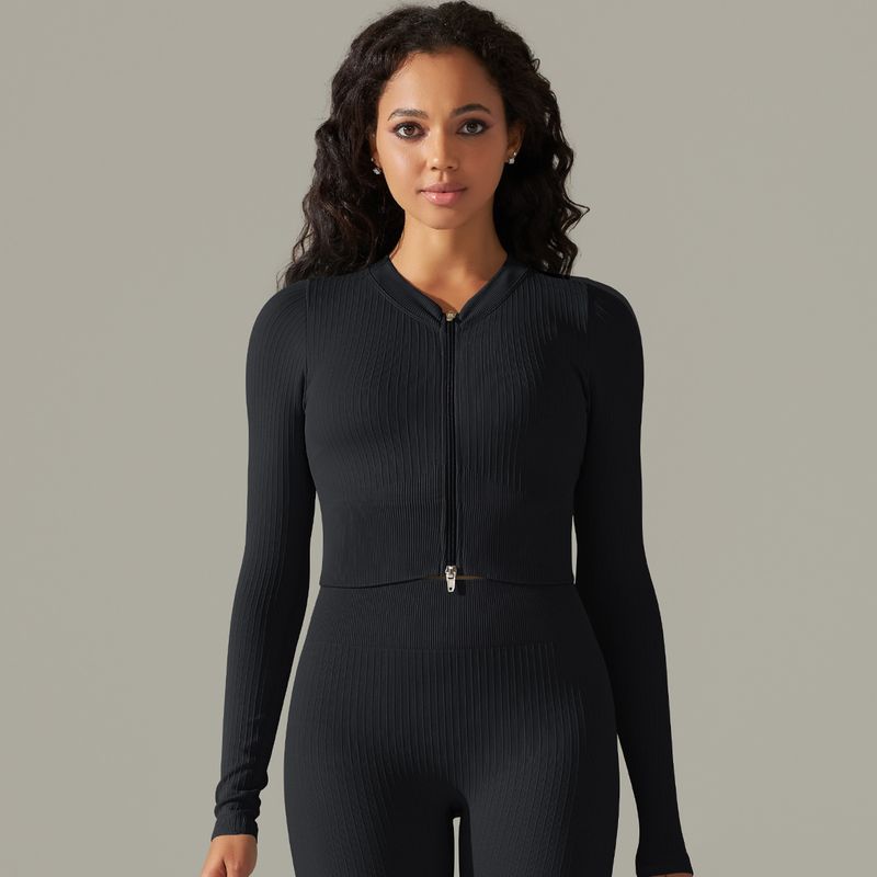 

Fashion Sleeveless Thread Sports Running Tight Women s Yoga Long sleeves pure black S