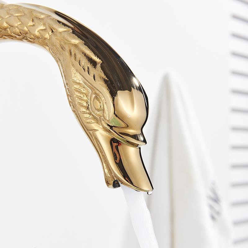 Brass Gold Black Swan Basin Faucet Deck Mounted Bathroom Faucet Hot and Cold Water Mixer Tap Bath Water Faucet Basin Faucet Taps