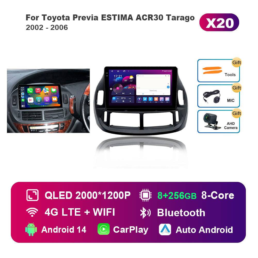 Car Radio Multimedia Player Android 14 for Toyota Previa ESTIMA ACR30 Tarago 2002 - 2006 GPS 4G WiFi Bluetooth Split Screen