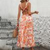 Summer Backless Straps V-neck Floral Print Dress
