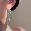 Exquisite Luxury Ice Lake Blue Crystal Tassel Pendant Dangle Earrings for Women Party Fashion Designer Jewelry Accessories Gifts