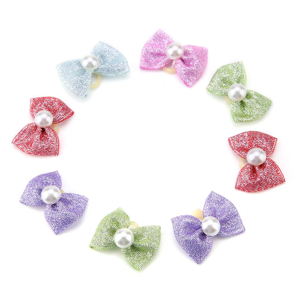 30pcs Cat Puppy Bowknot Hair Rubber Bands with Fake Pearl Pet Hair Accessories
