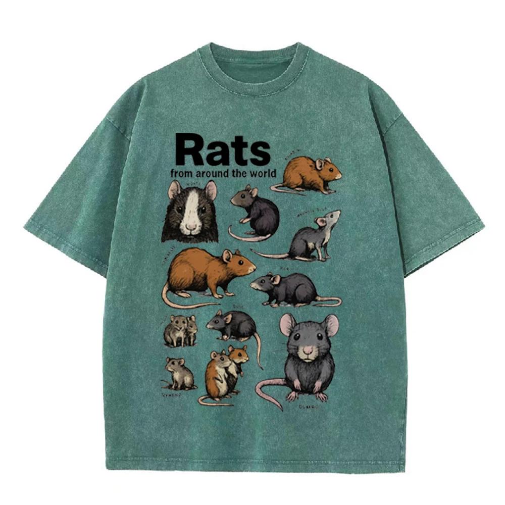 2026 Vintage Gewaschenes Beige Haustierratte Kollektion Grafik T-Shirt Nagetier Tier Retro Print Übergroß Lässig Kurzarm Tee
