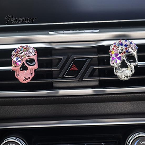 Luxury Rhinestone Car Clip Bling Skull Vent Clips, Diffuser Clip, Shiny Air Freshener Conditioner Decoration, Funny Auto Interior Accessories
