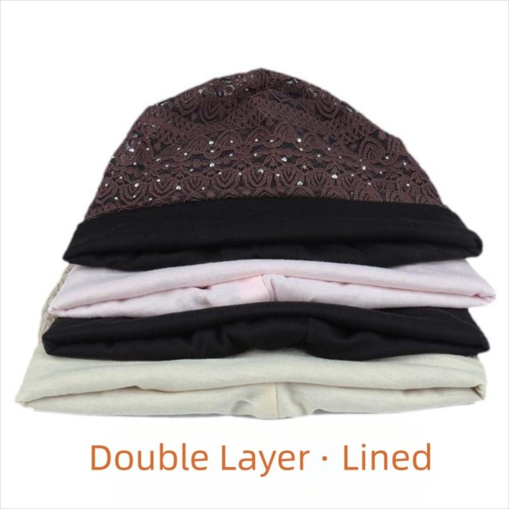 Rhinestones Warm Bonnet Caps Ethnic Style Hijab Turban Cap Pullover Hat Lace Beanie Hats  Outdoor