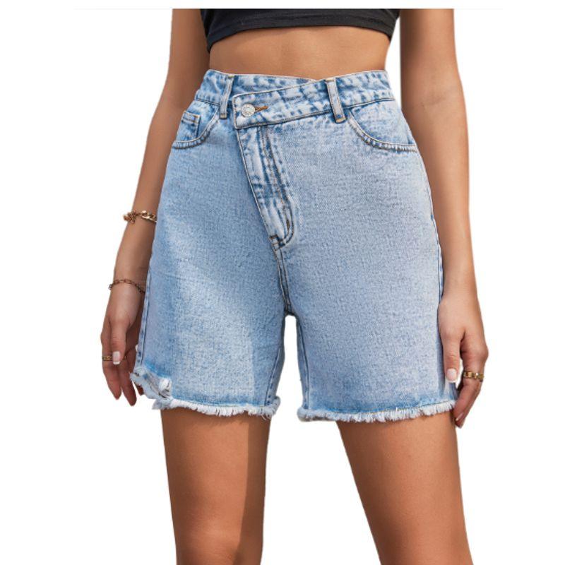 

Fashion Fashion High Waist Slimming Ripped Burr Denim Shorts Female Ripped Denim Shorts Jeans Cowboy Blue L