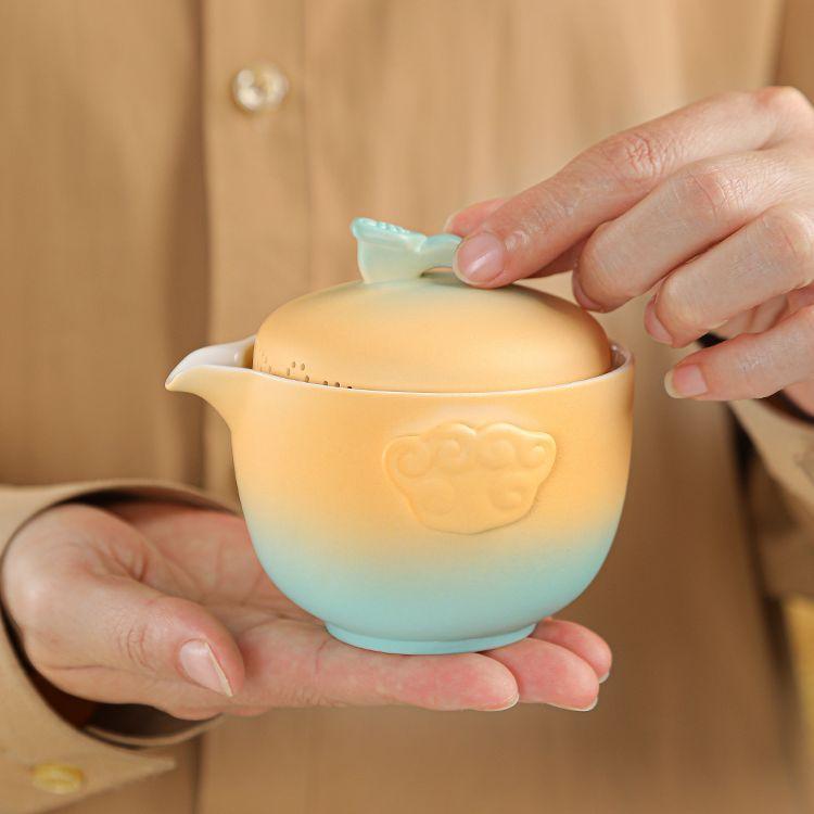 Travel Ceramic Tea Set, Kung Fu Tea Brewing Teapot, Anti-scalding Handle Teapot, Portable Storage, 1 Tea Pot and 3 Cups,