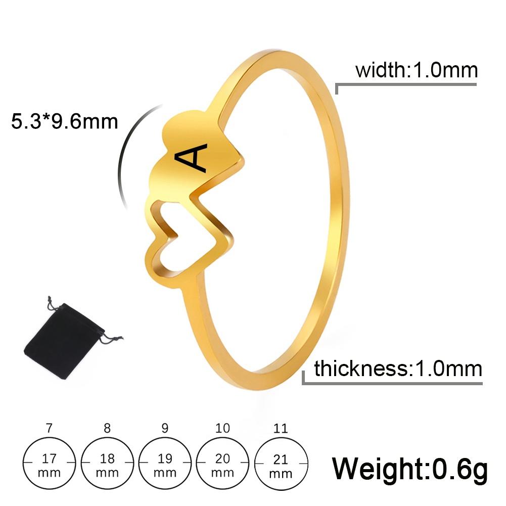 Customized Name Initial Double Heart Ring Stainless Steel A-Z Letter Couple Ring Simple Fashion Constellation Ring Couple Gift
