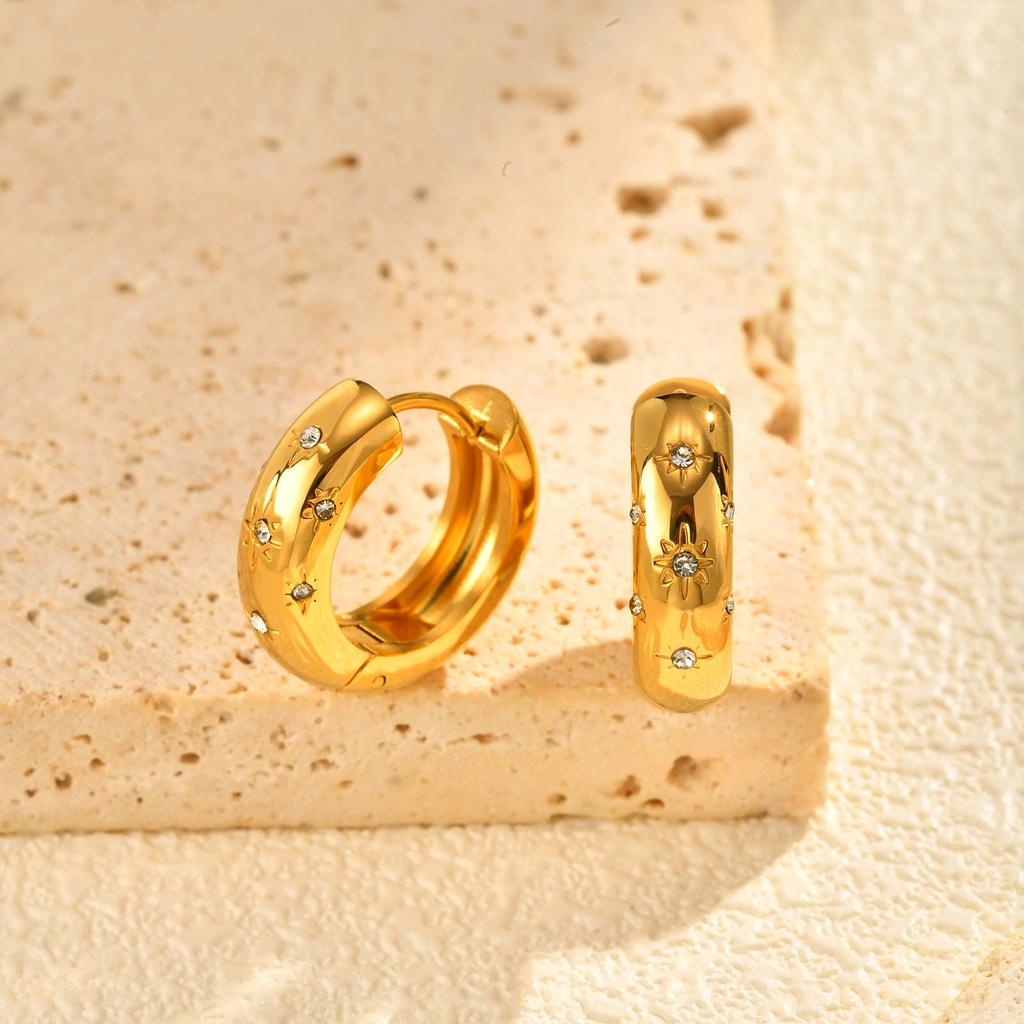 Dainty White Zircon Six-pointed Star Earrings for Women Fine Jewelry,Stainless Steel 18K Gold Plated U-shaped Hoop Earrings