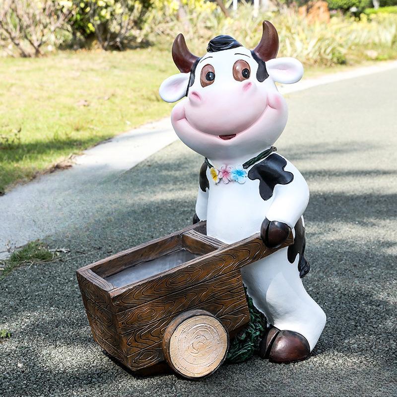American Creative Cow Cart Floor-standing Flower Pot Ornaments Villa Homestay Garden Courtyard Outdoor Landscape High-end Decoration