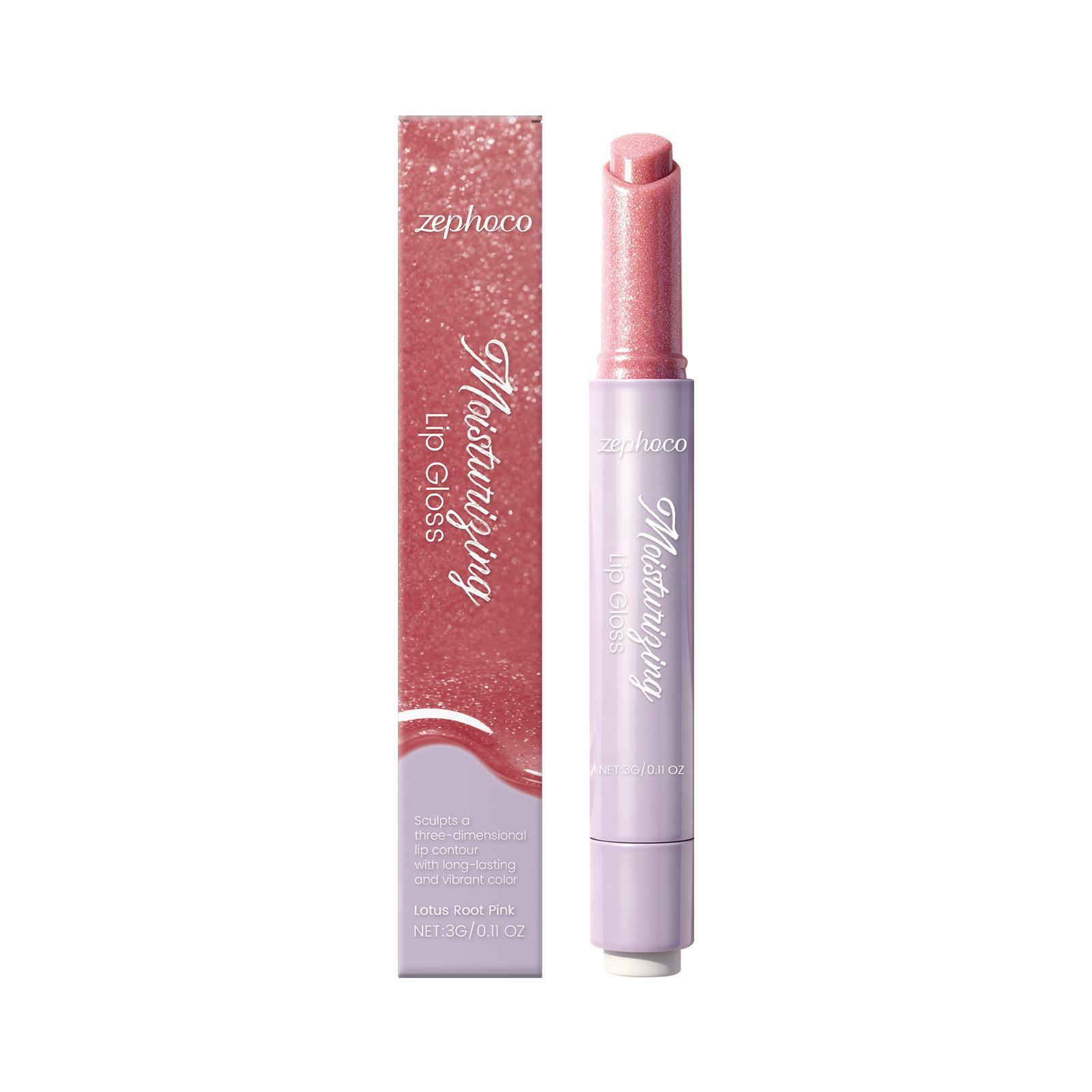 Zephoco Lip Gloss (Lotus Root Pink): Non-Sticky, Moisturizing, Enhances Shine & Color.