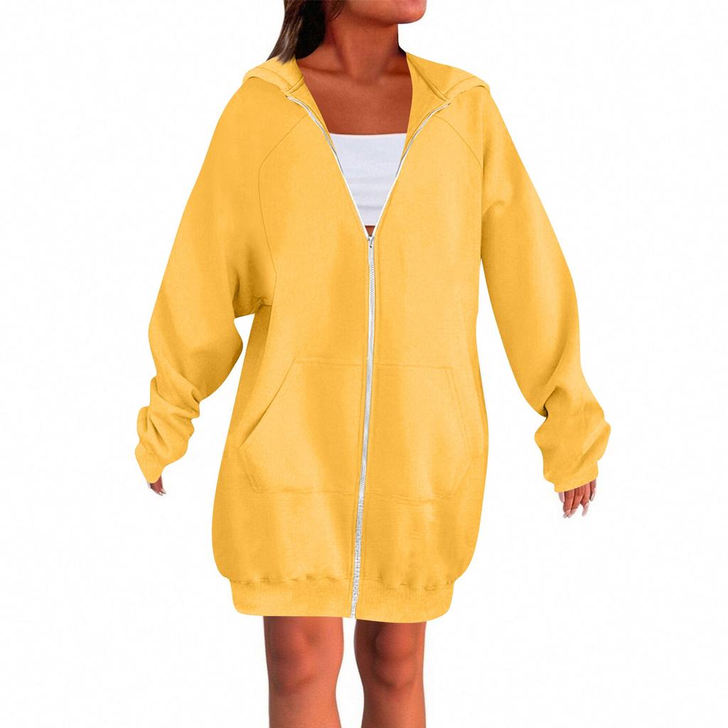 Women's Solid Color Zippered Sweatshirt Top Daily Casual Raglan Long Jacket (Without Hood Drawstring)