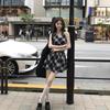 Spice Girl Plaid Neck Dress Women's Summer New Waist and Thin Splicing Niche Pleated A-word Short Skirt Tide