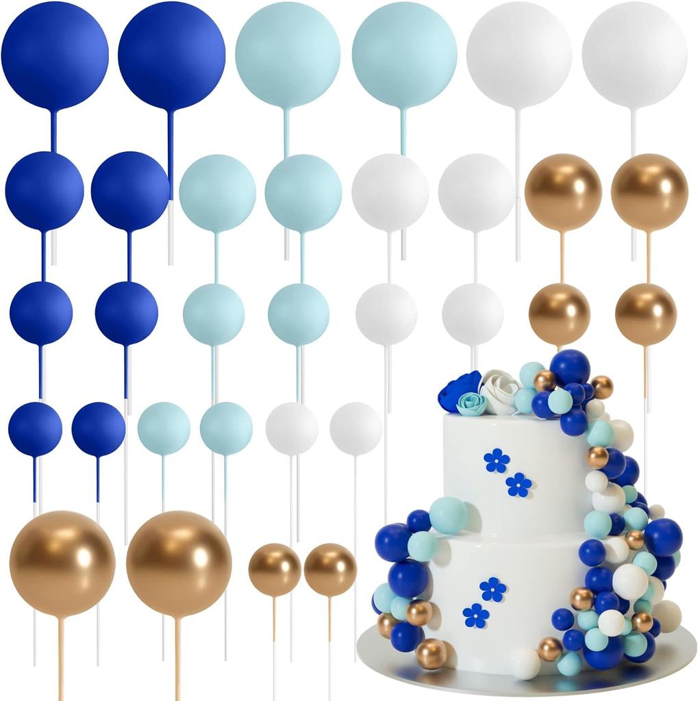 32Pcs Christmas Ball Cake Topper Decorations Foam Balls Cake Picks Cake Topper Balls Cake Decorations for Wedding Party Birthday