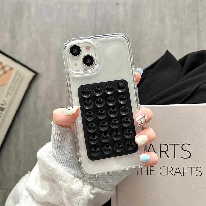 3D Suction Cup Airbag Phone Case For iPhone 17 16 15 14 13 12 11 Pro Max XR X XS 7 8 Plus SE Transparent Shockproof Bumper Cover