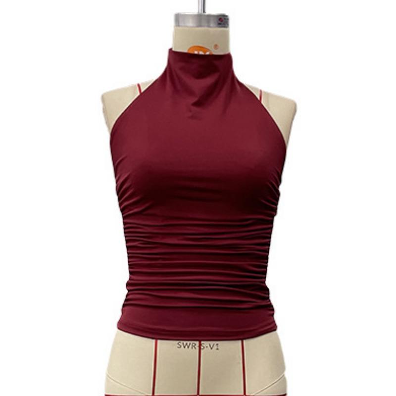 Sommer Rückenfrei Sexy Hängender Hals Weste Ärmelloses T-Shirt Elegant Damen Neu Einfarbig Tanktops Schlanke Passform Mode Streetwear Bluse