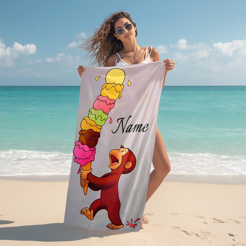 Personalized Curious Monkey Adventures Beach Towel Microfiber Beach Towel Thin Absorbent for Beach Swimming Yoga Bath Sports. 0910356