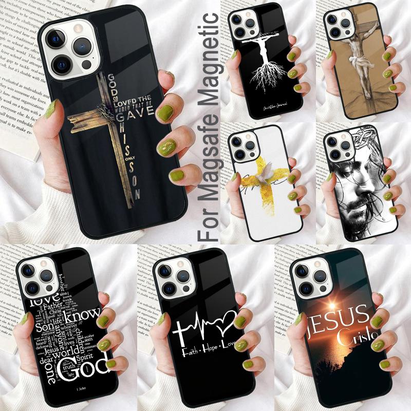 Jesus Christ Cross Soft Phone Case for iPhone 17 Air 16e Pro max 15 Pro 13 14 Plus 11 12 MagSafe Magnetic Coque