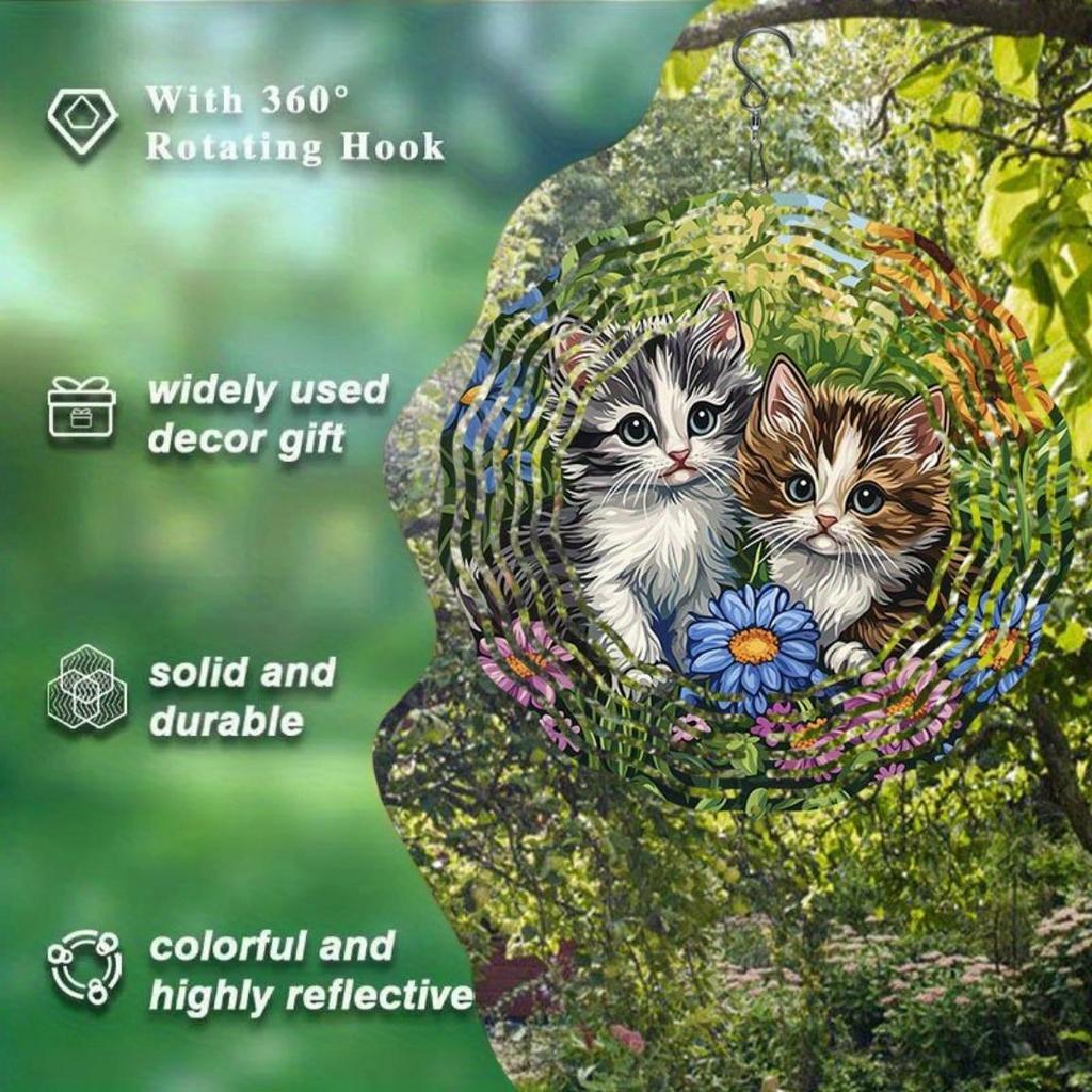 Verspieltes Kätzchen Windspiel Außengartendekor 2D Kinetische Anhänger Lebhaft Bunt Langlebiges Metall Hängend Drehend Geschenk für Frauen Mütter