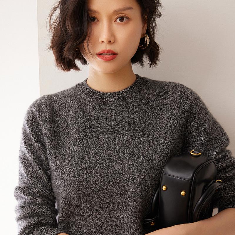 Women's Loose Round Neck Cashmere Sweater - Seven-Stitch, Long Sleeve, Versatile Pullover Top