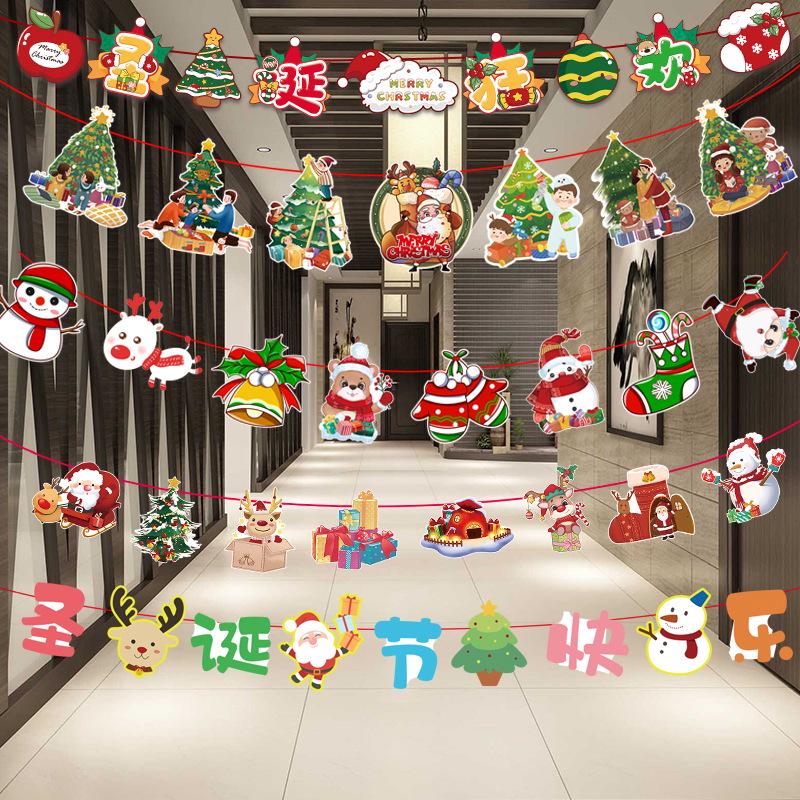 24 Christmas Cartoon Store Paper Bunting Flags for Festive Atmosphere