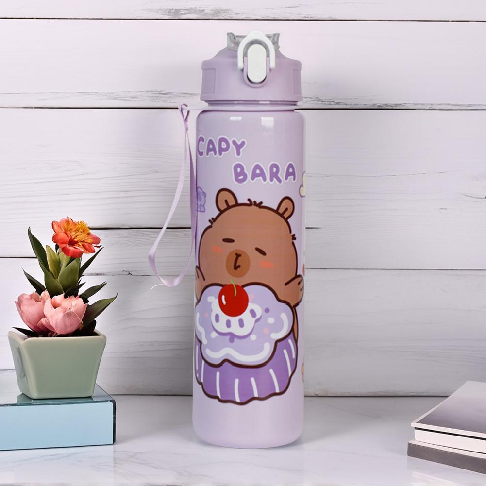 700ml Capybara Portable Drinking Bottle with Straw & Handle Kawaii Water Bottle Large Capacity for Boys Girls Daily Use