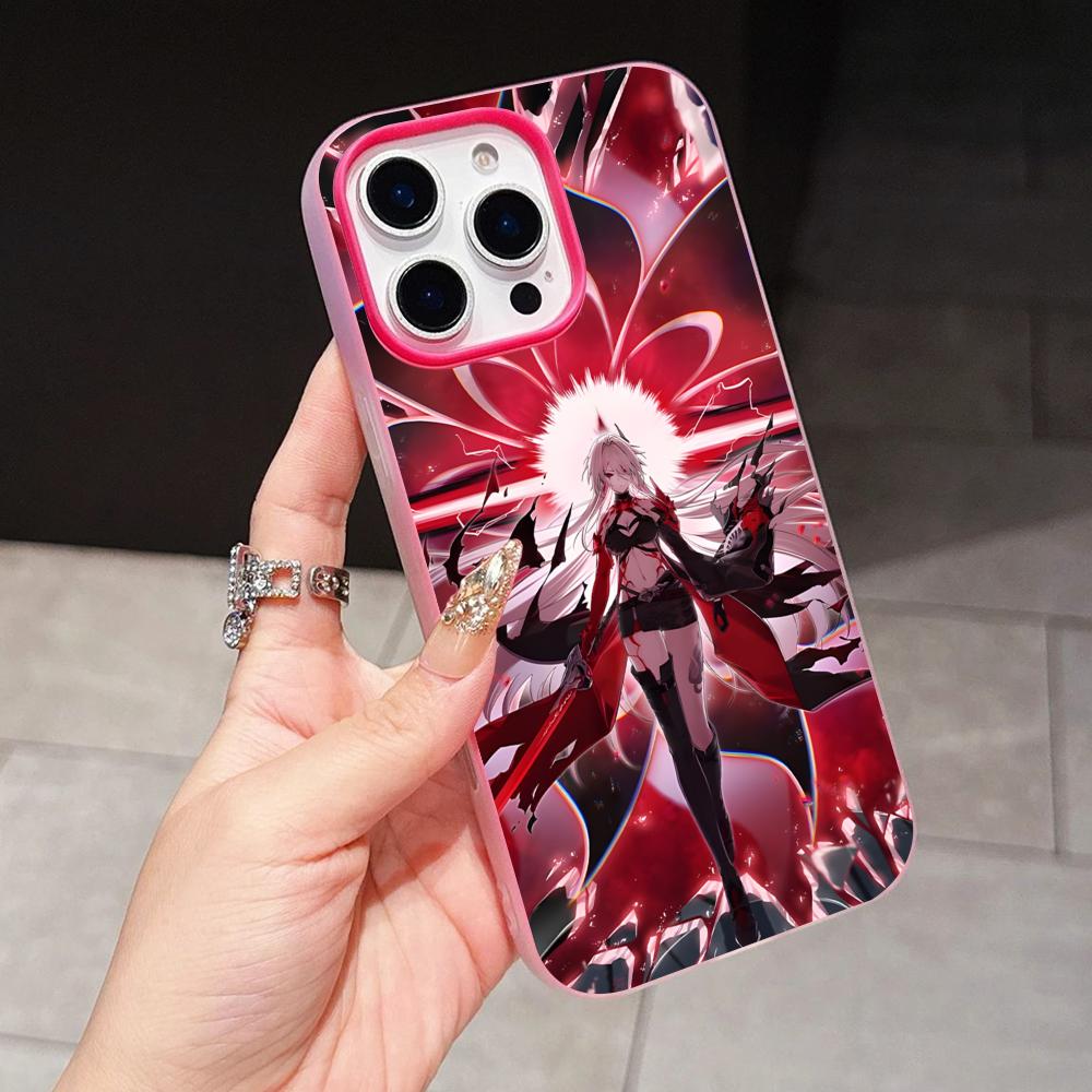HSR Acheron Jelly Double layer Rose Red Mobile Phone Case for iPhone 17 16 15 14 13 12 11 Air Pro Max Plus Protective