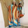 European and American Women's Clothing Autumn New Fashion Temperament Round Neck Bat Sleeve Color Matching Loose Contrast Dress