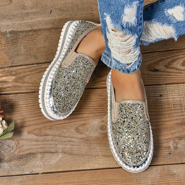 Casual large size sequined casual women's shoes autumn new comfortable platform European and American style single shoes women