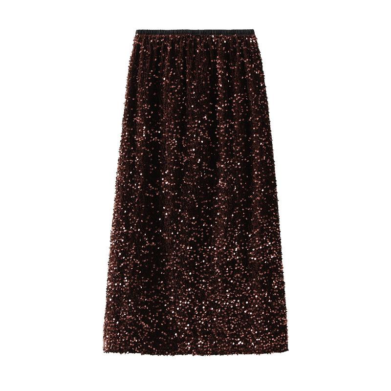 Autumn 2023 Women's Bodycon Sequin Midi Skirt with Back Slit (D8035)