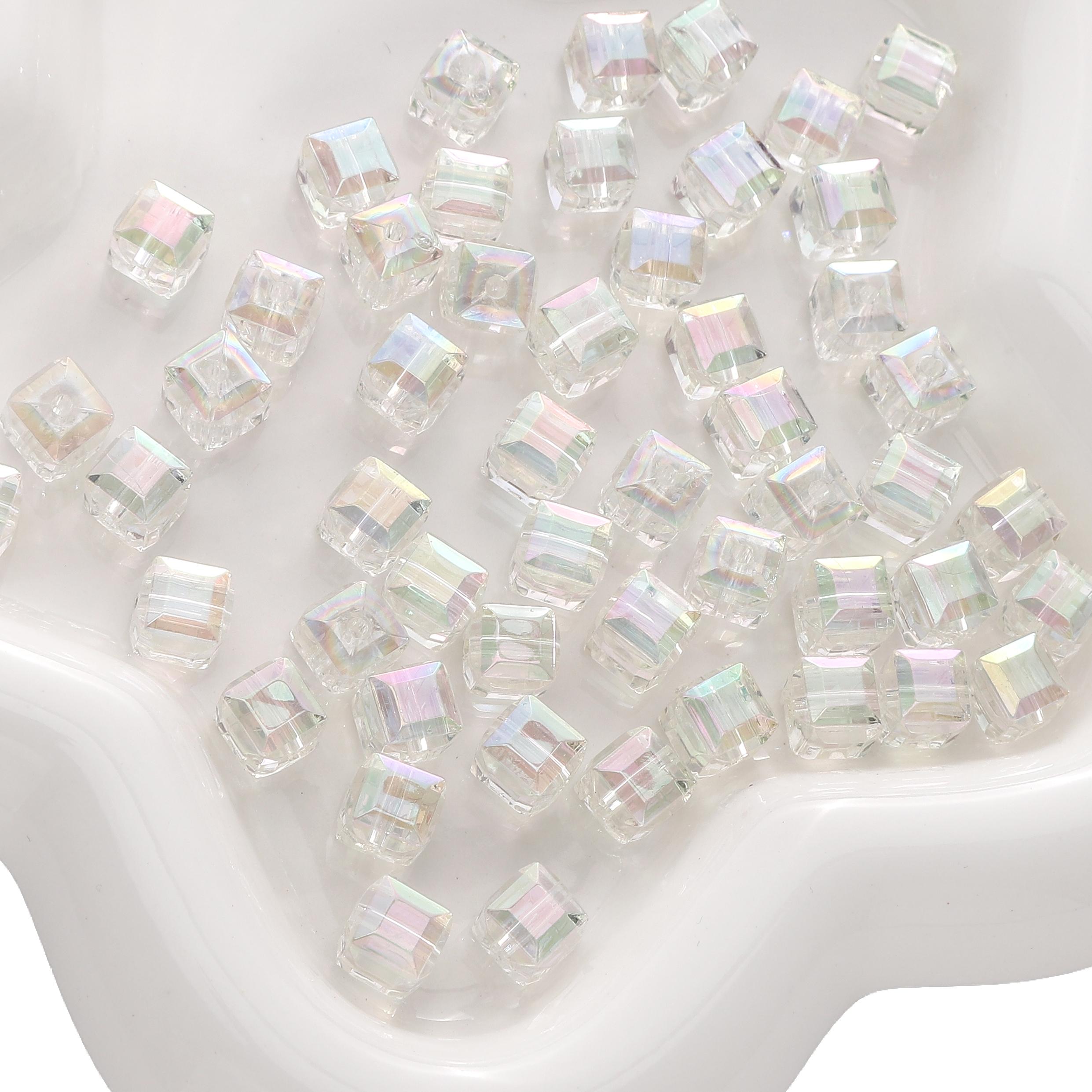 

10 шт. акриловые имитационные стеклянные трехмерные магические квадратные бусины для самостоятельного изготовления браслетов, ожерелий и ювелирных изделий белый