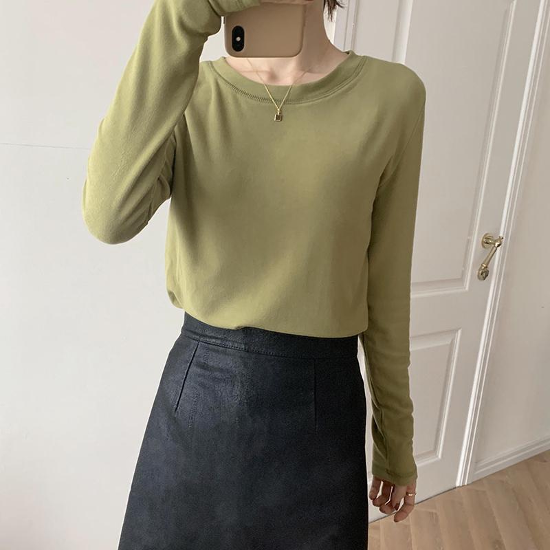 Fashion Long Sleeve Slim Fit White T-shirt Women Round Neck Spring and Autumn Simple Base T Shirt Ladies Elegant Solid Casual Pullover Tee Tops 25571